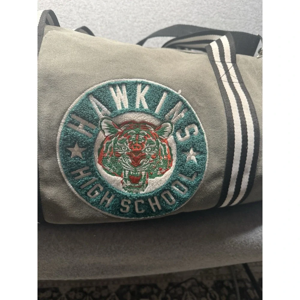 Stranger Things Hawkins High School Duffle Bag TV Show Preowned Flaws Gray Green